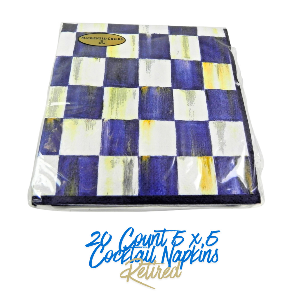 MACKENZIE-CHILDS Royal Check Cocktail Paper Napkins Blue 20 Ct Package Retired